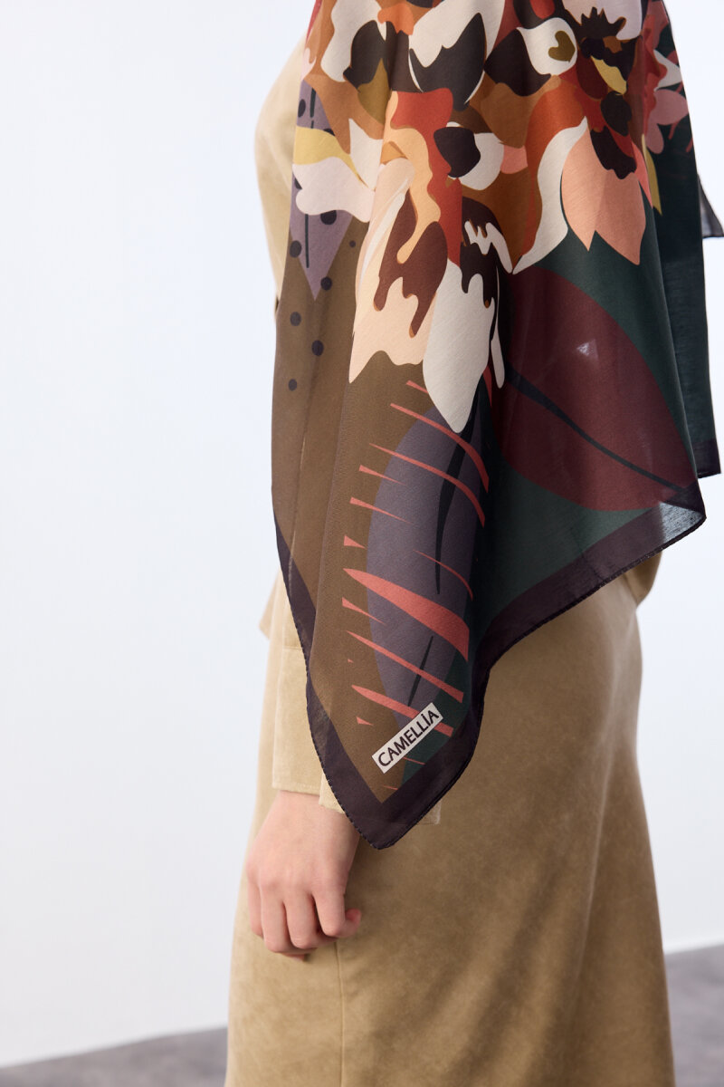 Camellia Desen Soft Şal - Kahve - 4