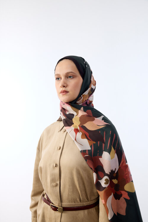 Camellia Desen Soft Şal - Kahve - Camellia Scarfs (1)