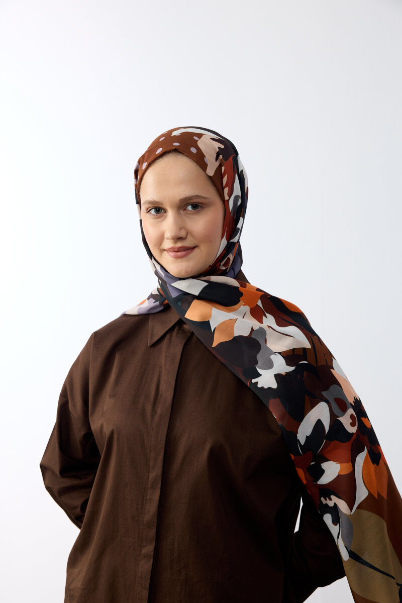 Camellia Desen Soft Şal - Kiremit - 1