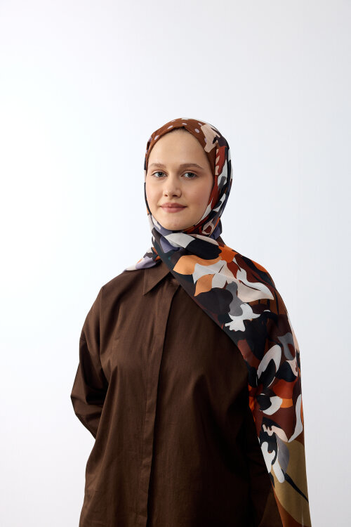Camellia Desen Soft Şal - Kiremit - Camellia Scarfs (1)