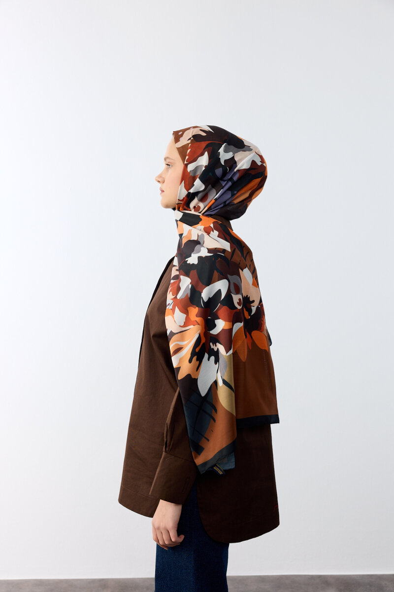 Camellia Desen Soft Şal - Kiremit - 3