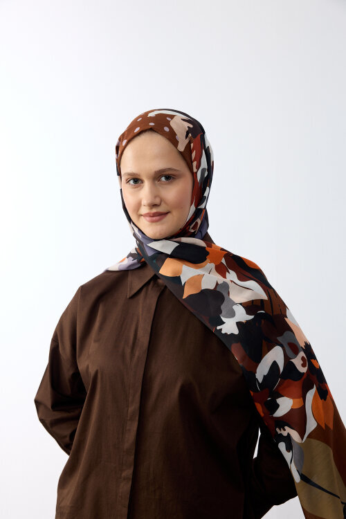 Camellia Desen Soft Şal - Kiremit - Camellia Scarfs