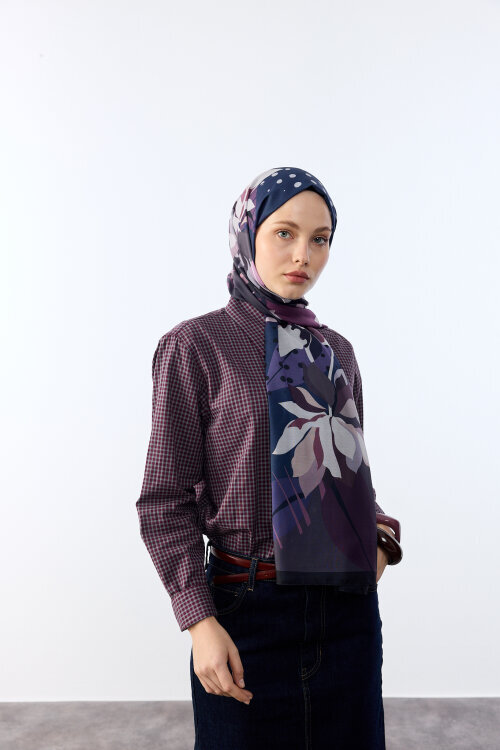Camellia Desen Soft Şal - Koyu Mor - Camellia Scarfs