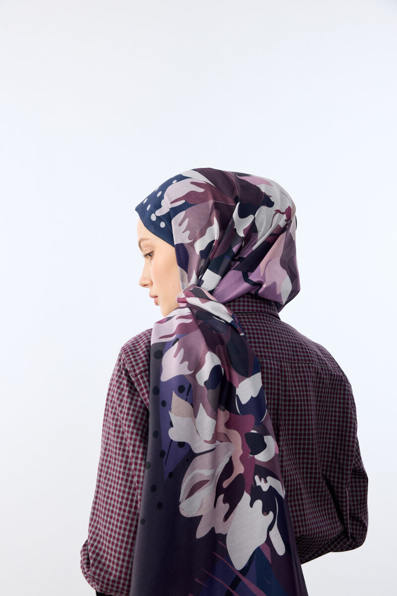 Camellia Desen Soft Şal - Koyu Mor - 4