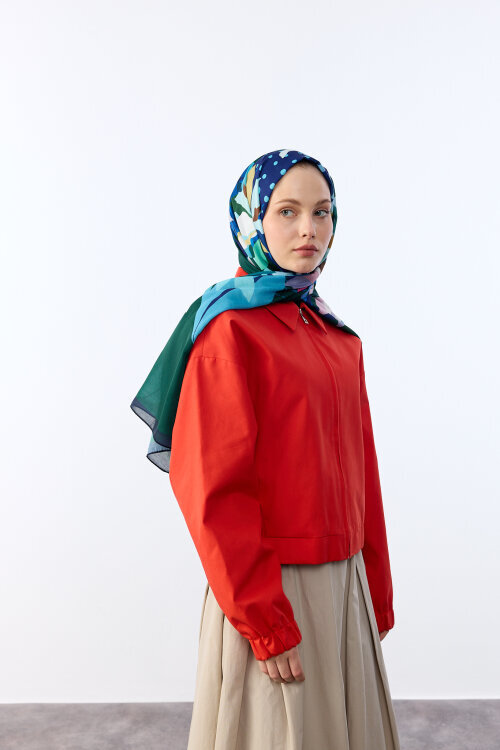 Camellia Desen Soft Şal - Lacivert Yeşil - Camellia Scarfs (1)