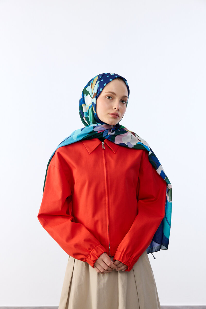 Camellia Desen Soft Şal - Lacivert Yeşil - 1