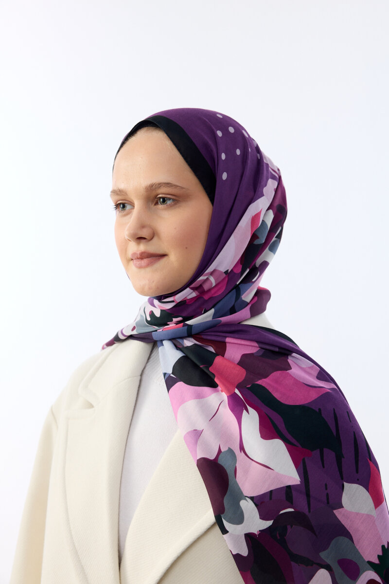 Camellia Desen Soft Şal - Mor - 3