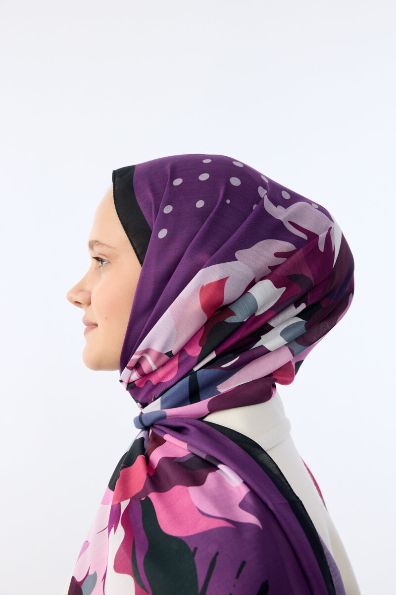 Camellia Desen Soft Şal - Mor - 4