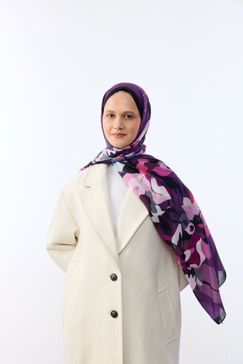 Camellia Desen Soft Şal - Mor - Camellia Scarfs