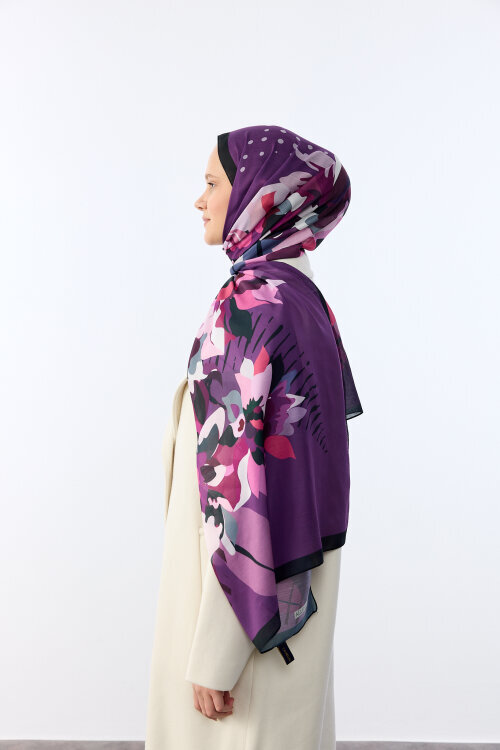 Camellia Desen Soft Şal - Mor - Camellia Scarfs (1)