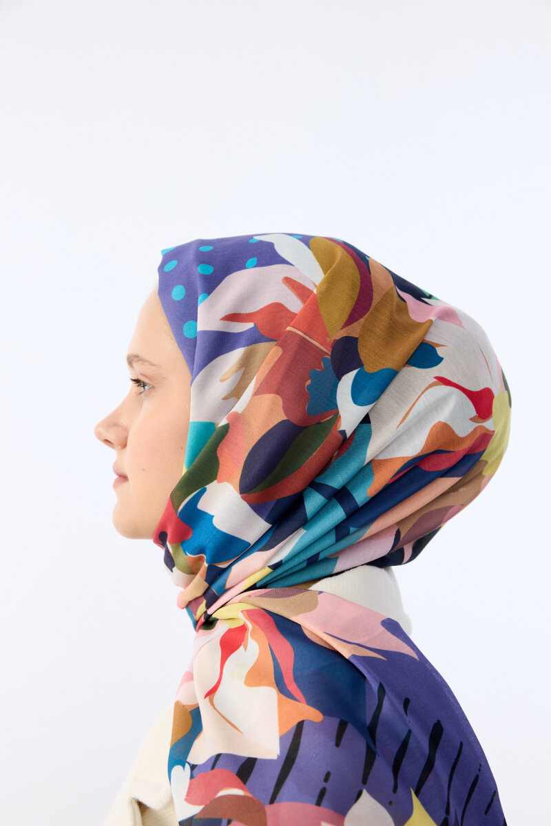 Camellia Desen Soft Şal - Morcivert - 4