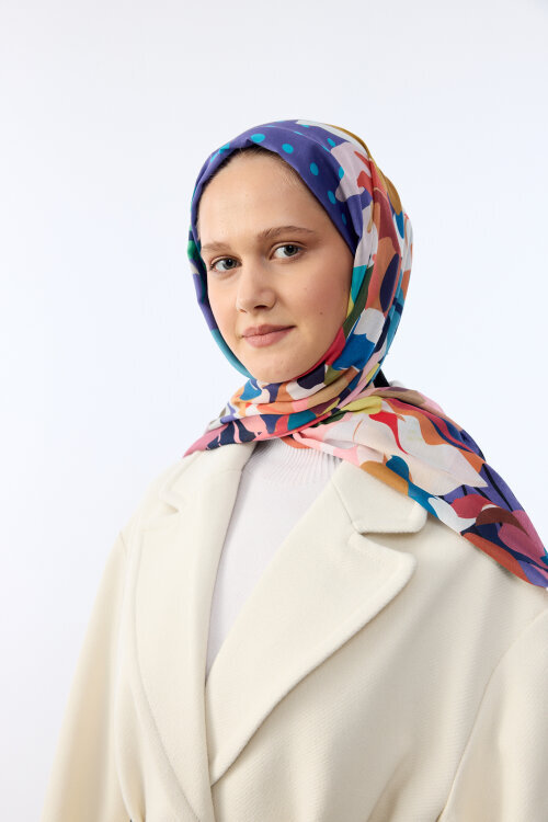 Camellia Desen Soft Şal - Morcivert - Camellia Scarfs (1)