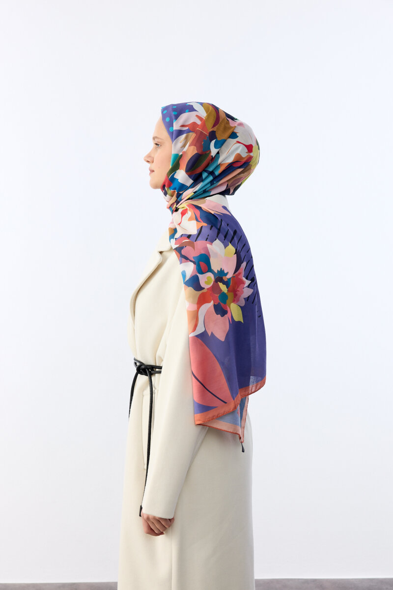 Camellia Desen Soft Şal - Morcivert - 3