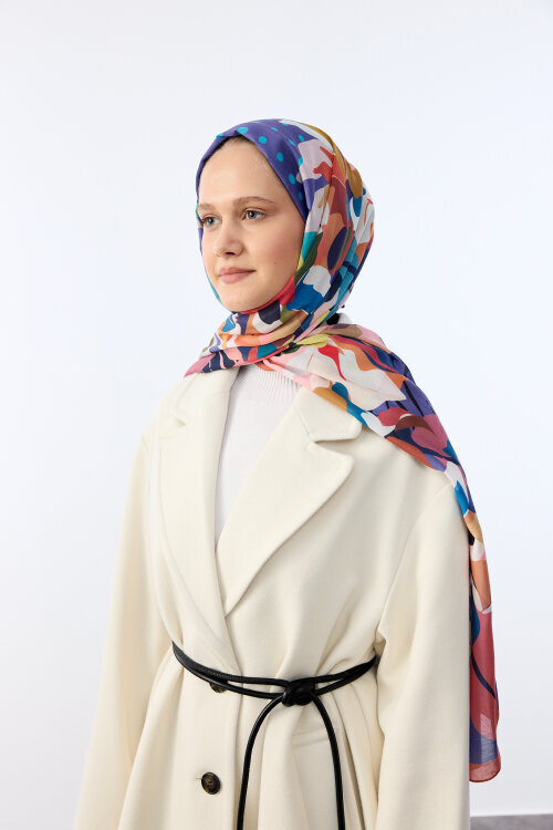 Camellia Desen Soft Şal - Morcivert - Camellia Scarfs