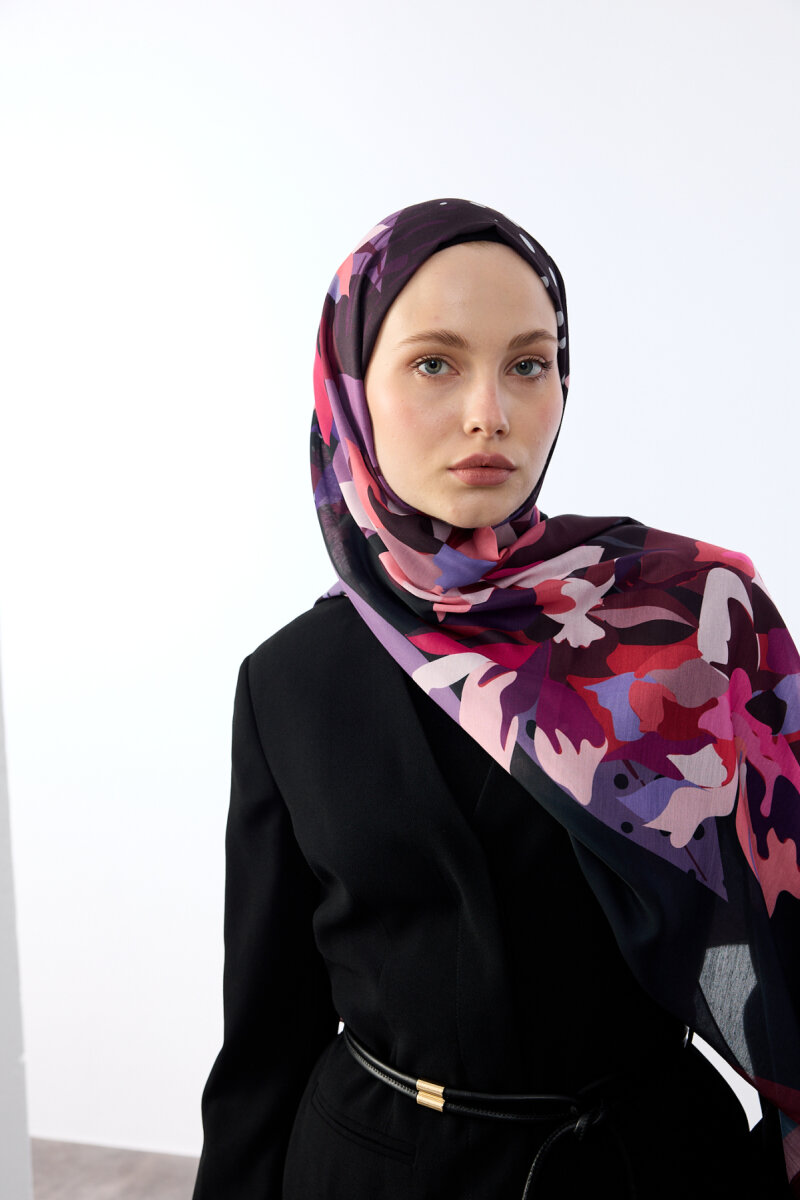 Camellia Desen Soft Şal - Mürdüm - 3