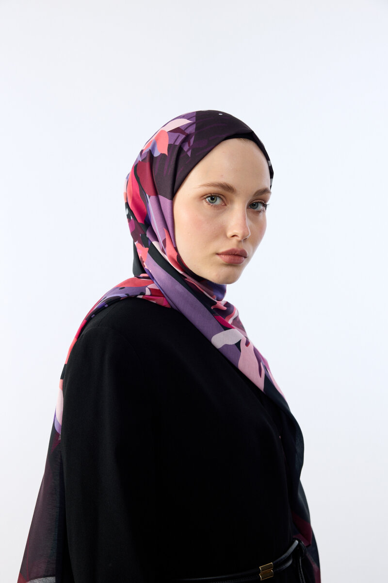 Camellia Desen Soft Şal - Mürdüm - 2