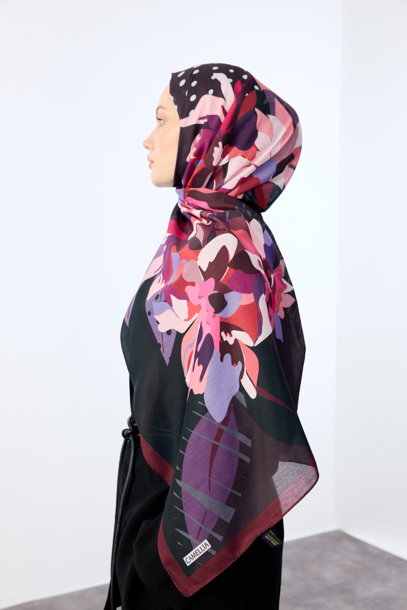 Camellia Desen Soft Şal - Mürdüm - 4