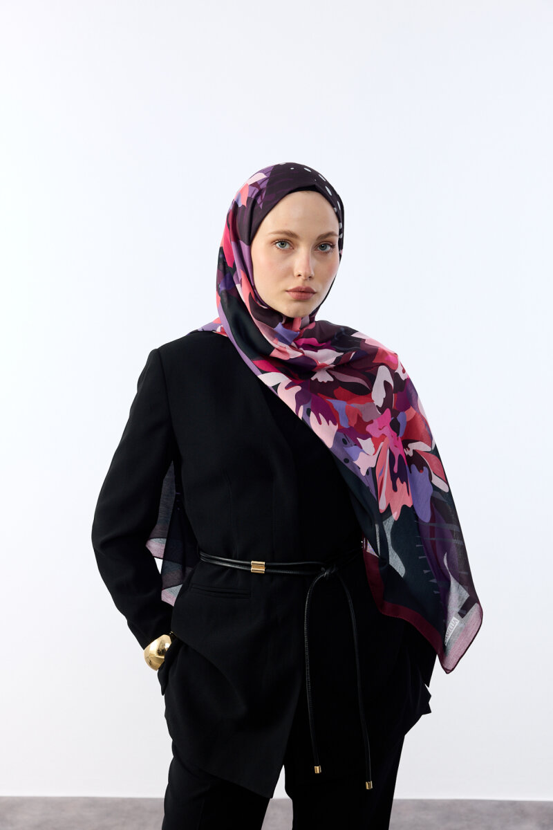 Camellia Desen Soft Şal - Mürdüm - 1