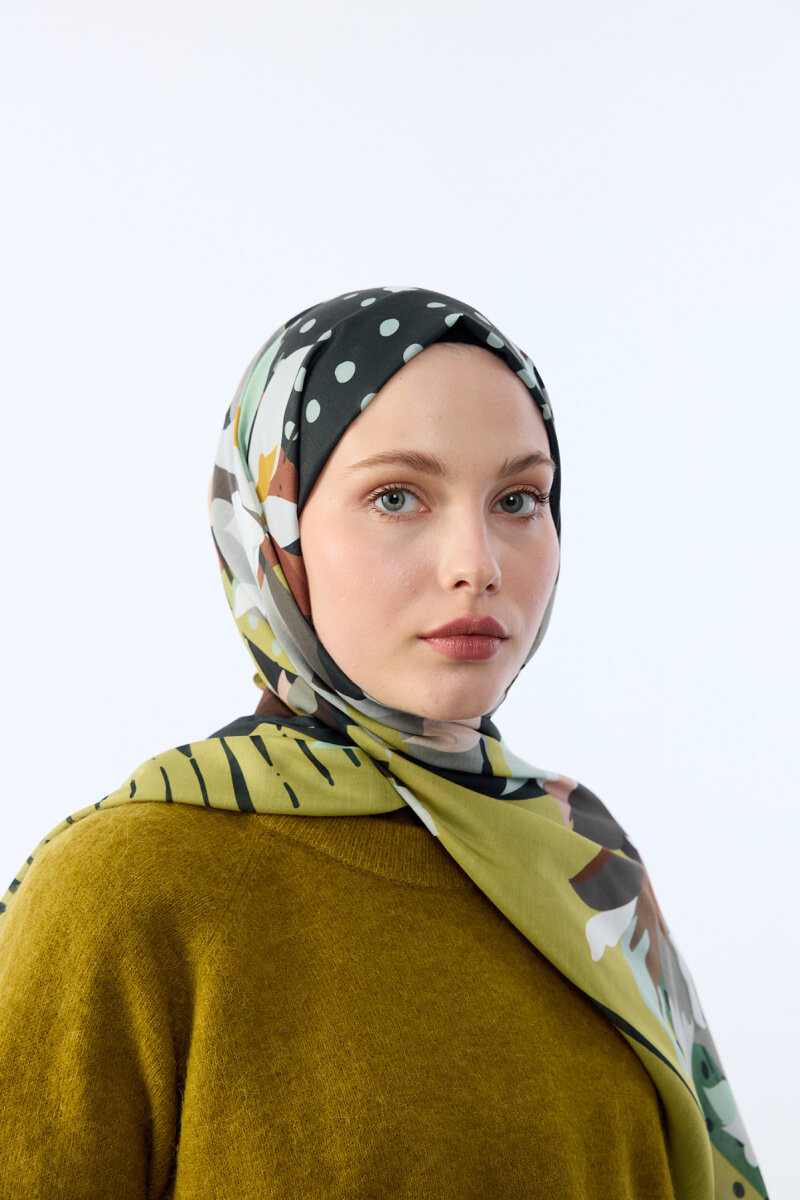 Camellia Desen Soft Şal - Yeşil - 3