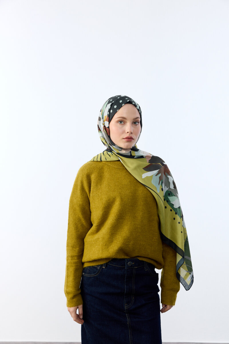 Camellia Desen Soft Şal - Yeşil - 1