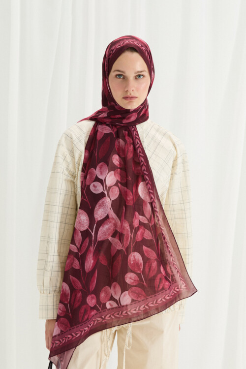 Camellia İpek Krep Şal - Bordo - Camellia Scarfs