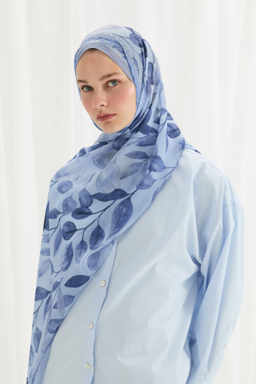 Camellia İpek Krep Şal - İndigo - Camellia Scarfs (1)