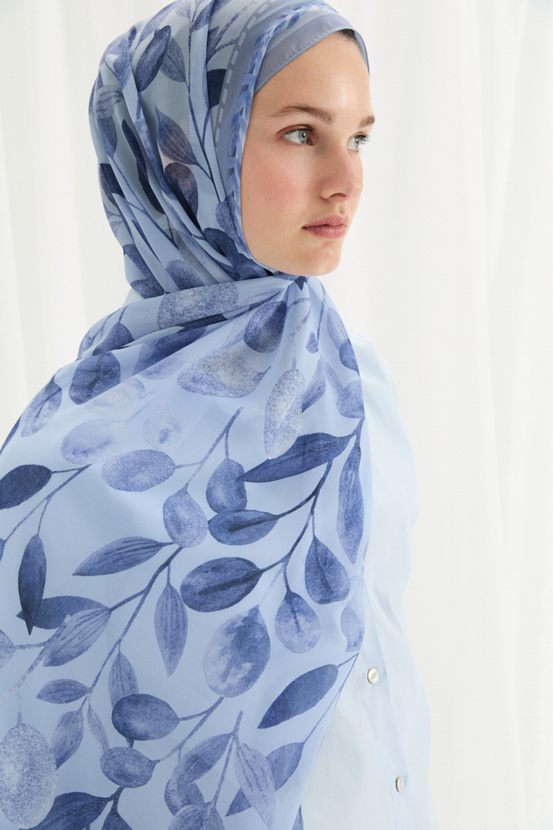 Camellia İpek Krep Şal - İndigo - 4