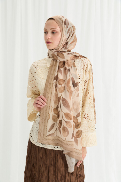 Camellia İpek Krep Şal - Kum - Camellia Scarfs (1)