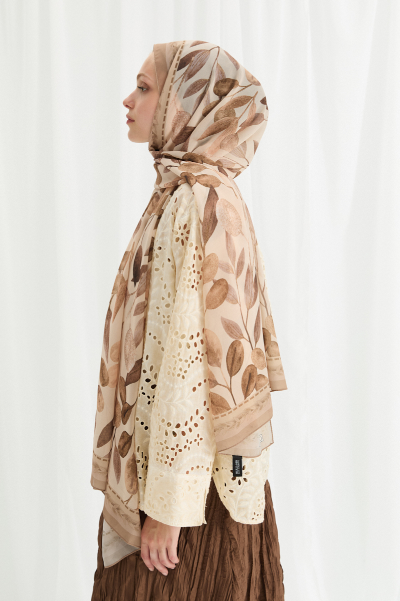 Camellia İpek Krep Şal - Kum - 3