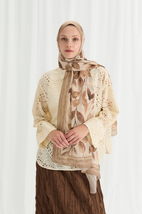 Camellia İpek Krep Şal - Kum - Camellia Scarfs