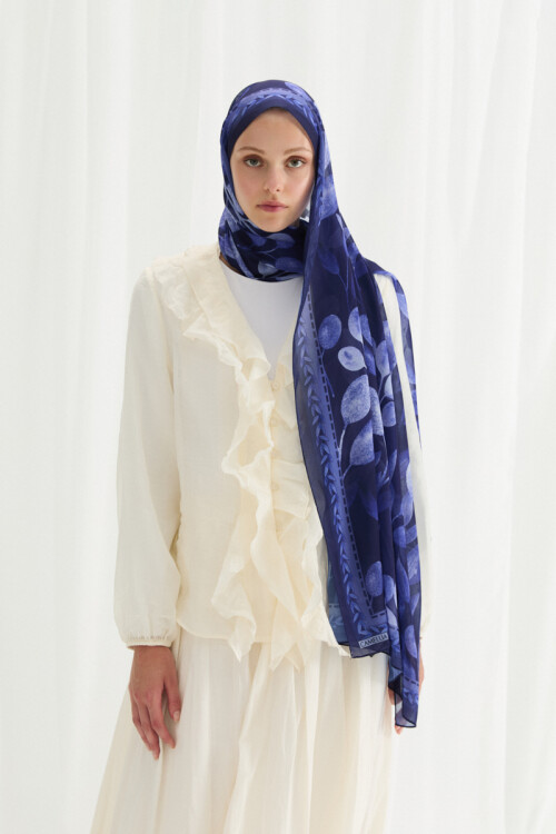 Camellia İpek Krep Şal - Lacivert - Camellia Scarfs
