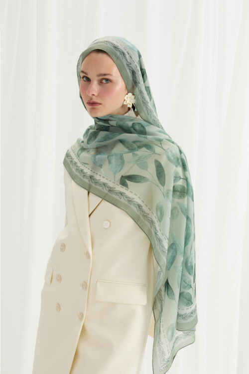 Camellia İpek Krep Şal - Mint - Camellia Scarfs