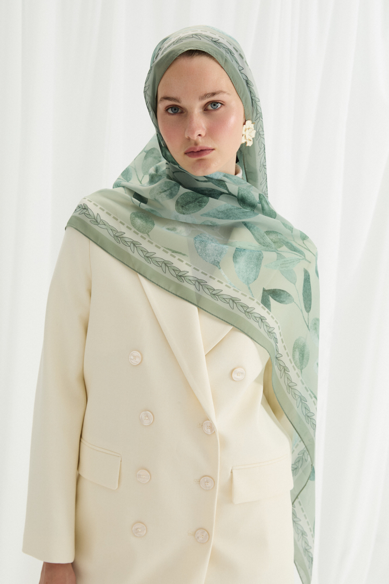 Camellia İpek Krep Şal - Mint - 3