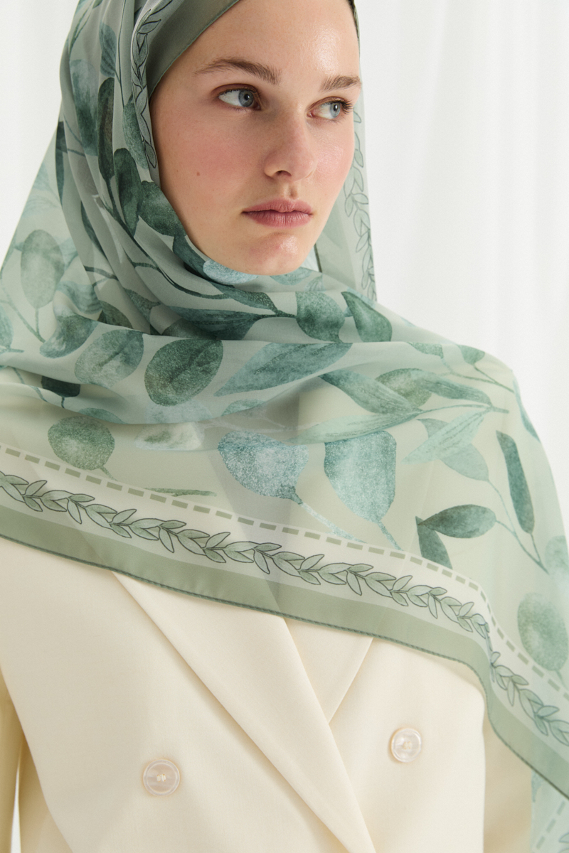 Camellia İpek Krep Şal - Mint - 4
