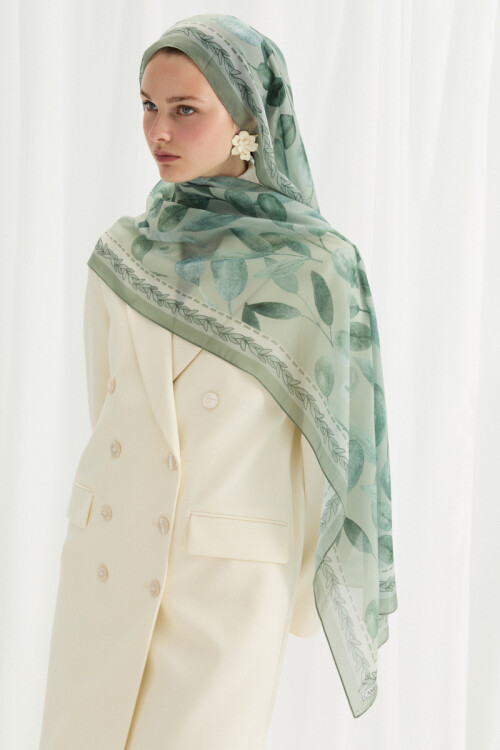 Camellia İpek Krep Şal - Mint - Camellia Scarfs (1)