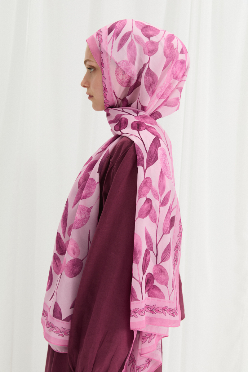 Camellia İpek Krep Şal - Pembe - 4