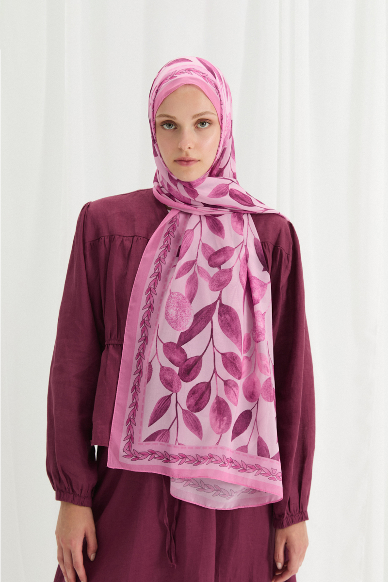 Camellia İpek Krep Şal - Pembe - 1