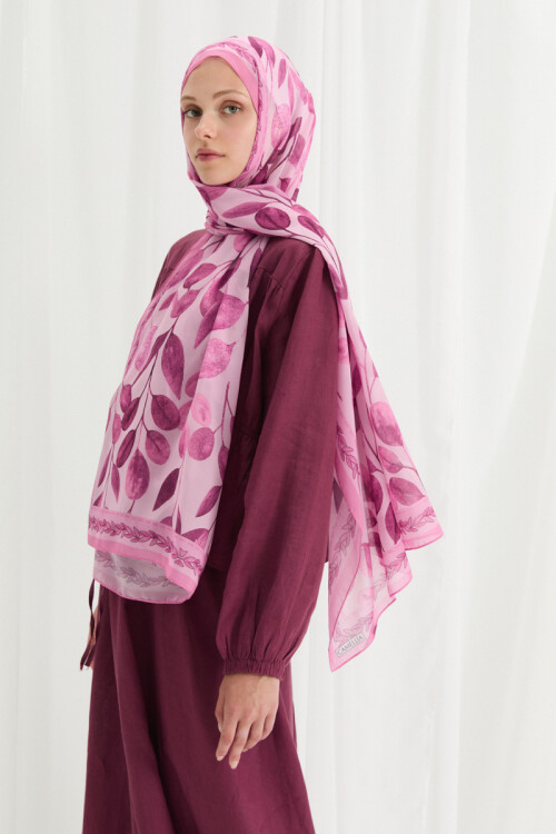 Camellia İpek Krep Şal - Pembe - Camellia Scarfs (1)