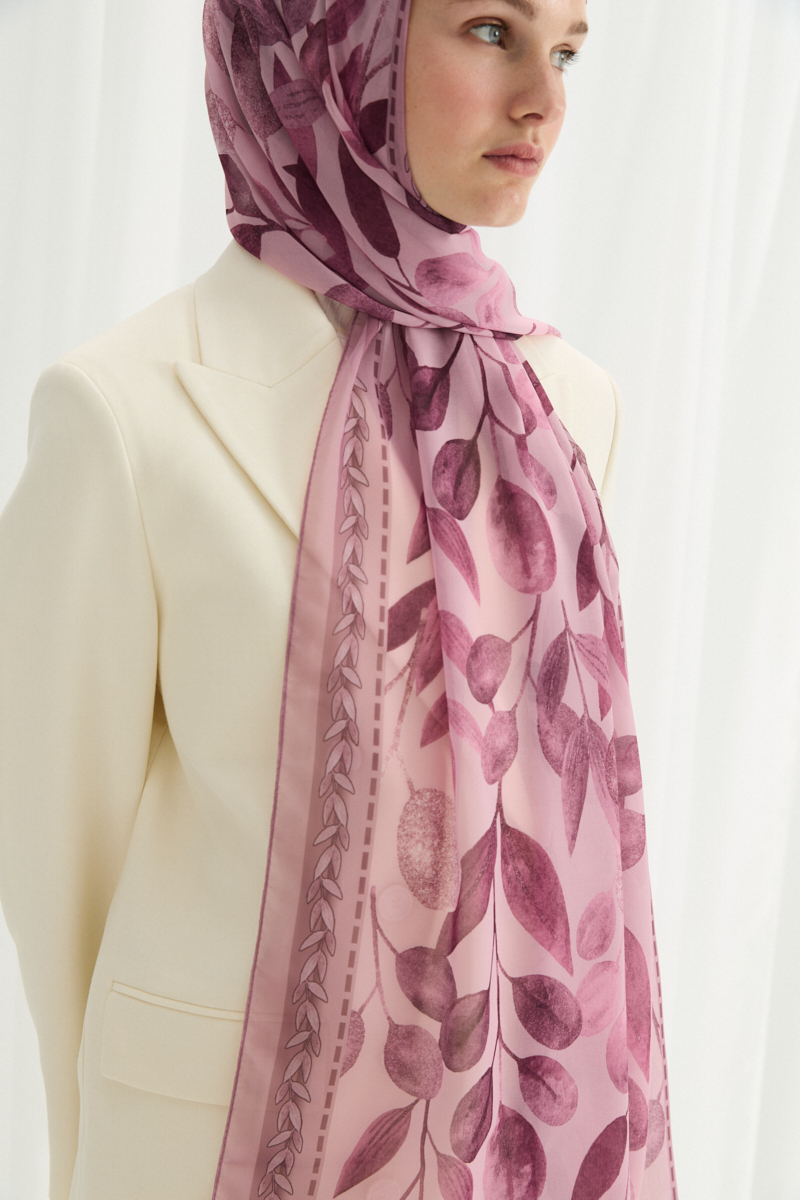 Camellia İpek Krep Şal - Pudra - 4