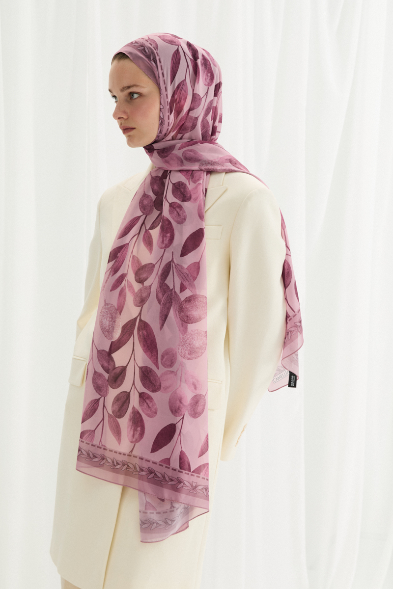 Camellia İpek Krep Şal - Pudra - 3