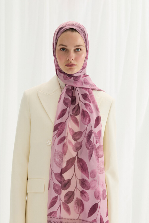 Camellia İpek Krep Şal - Pudra - Camellia Scarfs