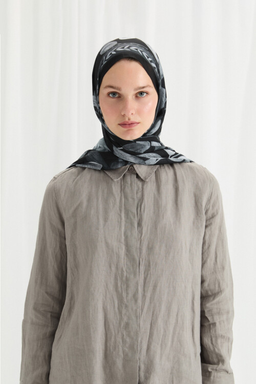 Camellia İpek Krep Şal - Siyah - Camellia Scarfs