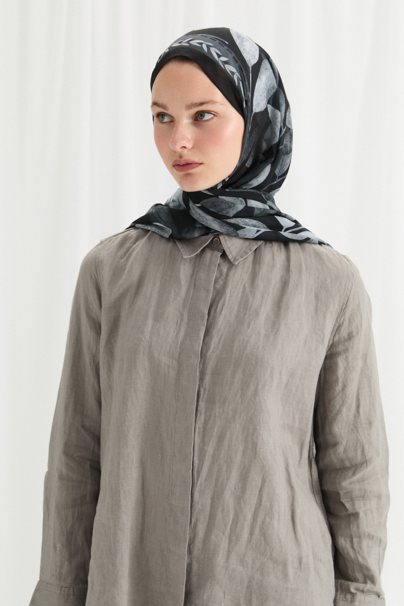 Camellia İpek Krep Şal - Siyah - 2