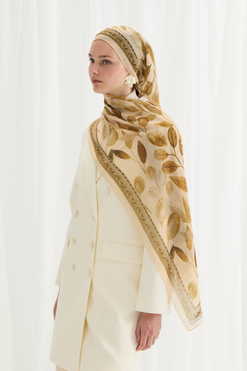 Camellia İpek Krep Şal - Tereyağ Sarısı - Camellia Scarfs (1)