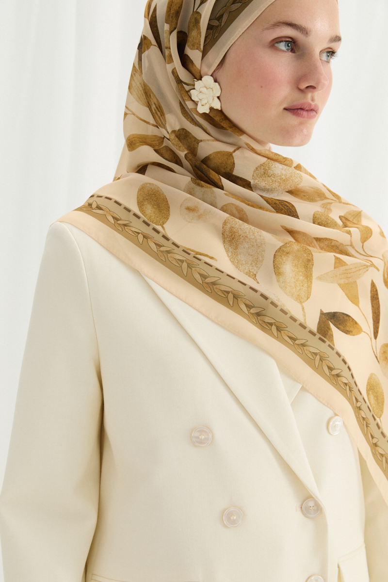 Camellia İpek Krep Şal - Tereyağ Sarısı - 4