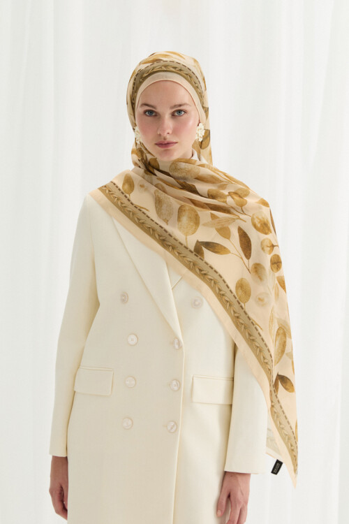 Camellia İpek Krep Şal - Tereyağ Sarısı - Camellia Scarfs