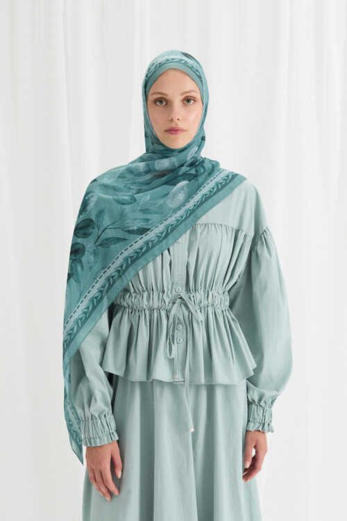 Camellia İpek Krep Şal - Turkuaz - Camellia Scarfs (1)