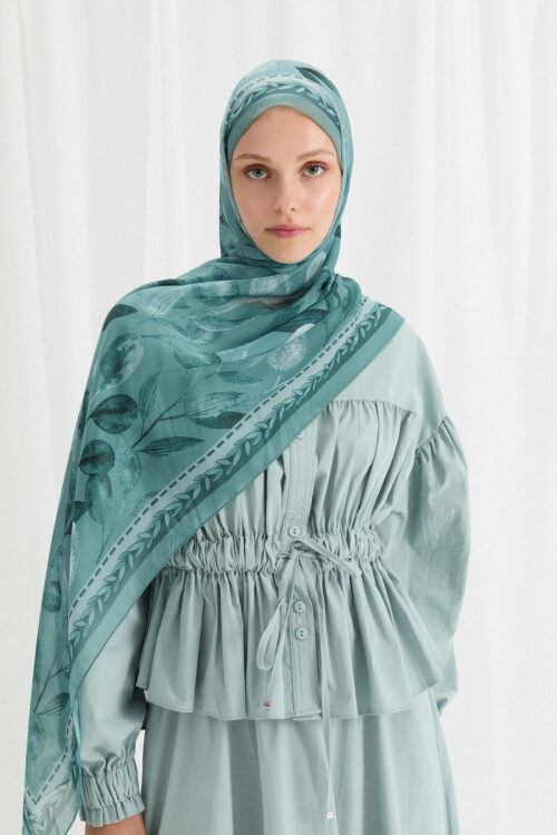 Camellia İpek Krep Şal - Turkuaz - Camellia Scarfs