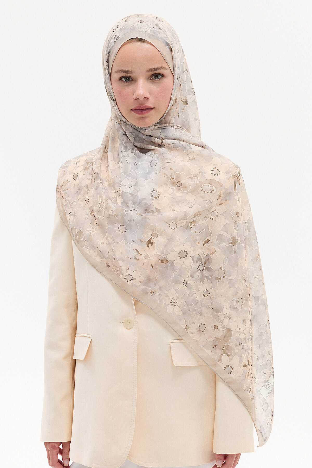 Çıtır Çiçek Desen Soft Pamuk Şal - Bej - Camellia Scarfs