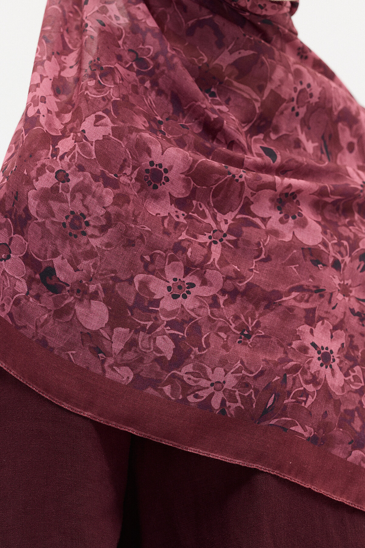 Çıtır Çiçek Desen Soft Pamuk Şal - Bordo - Camellia Scarfs (1)